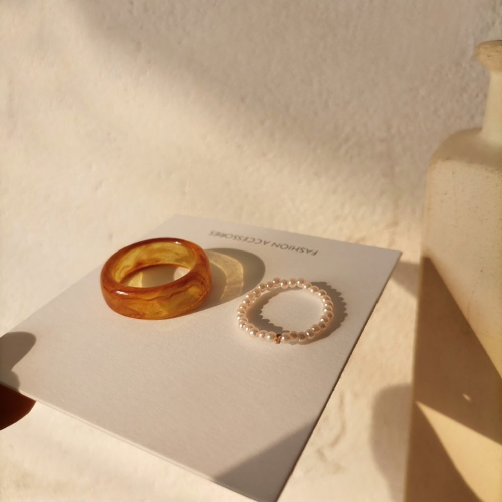 ❤️‍🔥𝕤𝕒𝕝𝕖❤️‍🔥2xrings marble pearls set - Picture 2 of 13